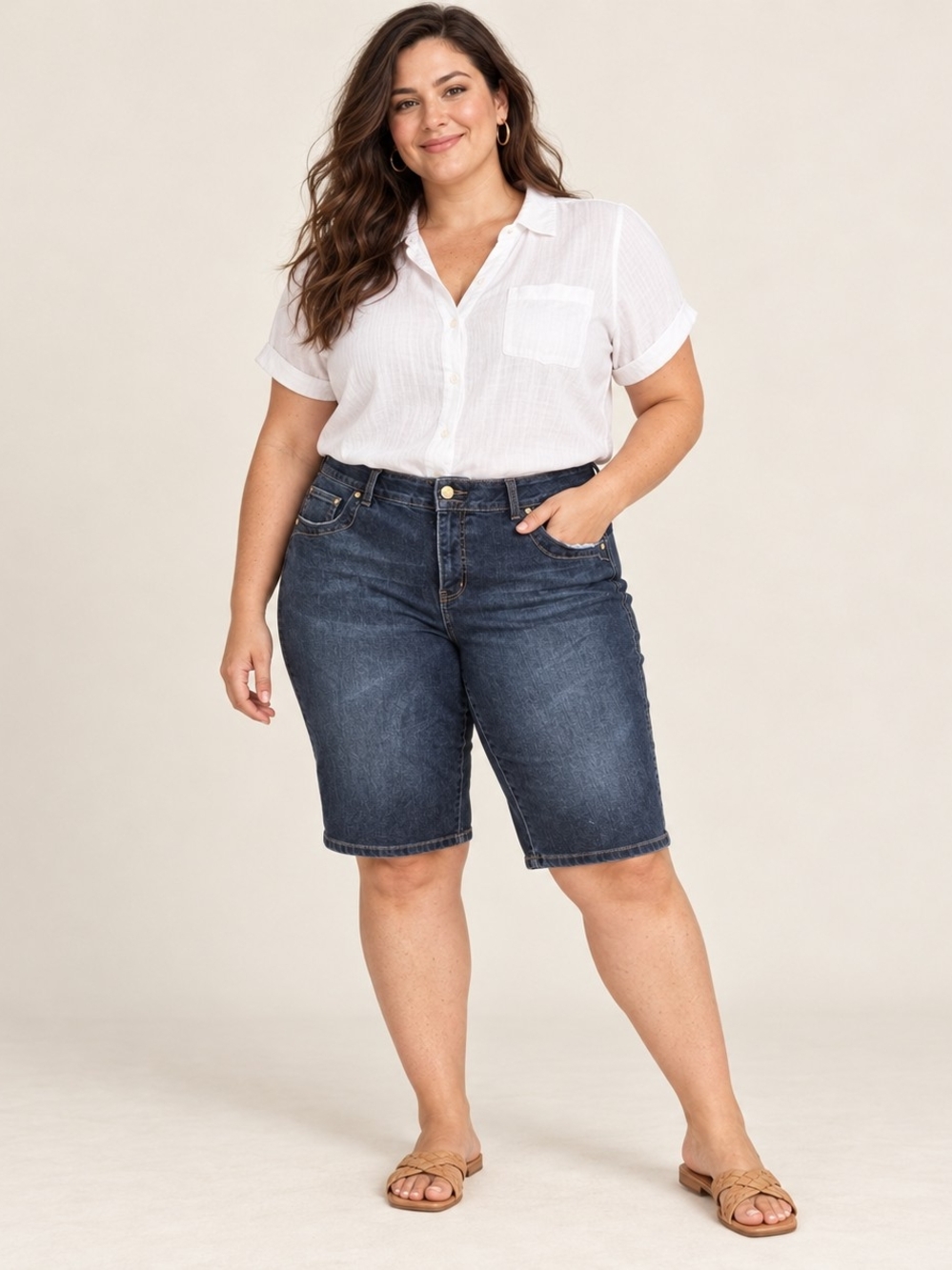 Lane Bryant Dark Wash Denim Bermuda Shorts Size 18 Stretch